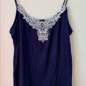 Blue tank top with lace detail